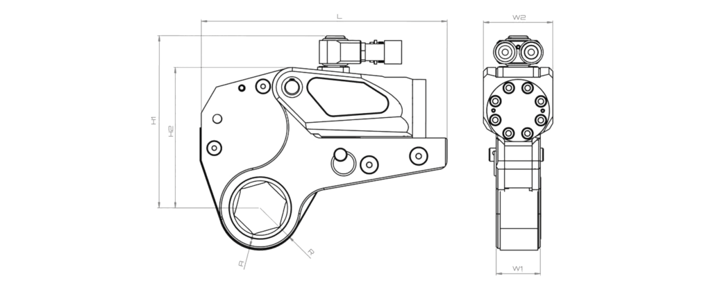 Line art drawing of the HexPro tool for measurements.