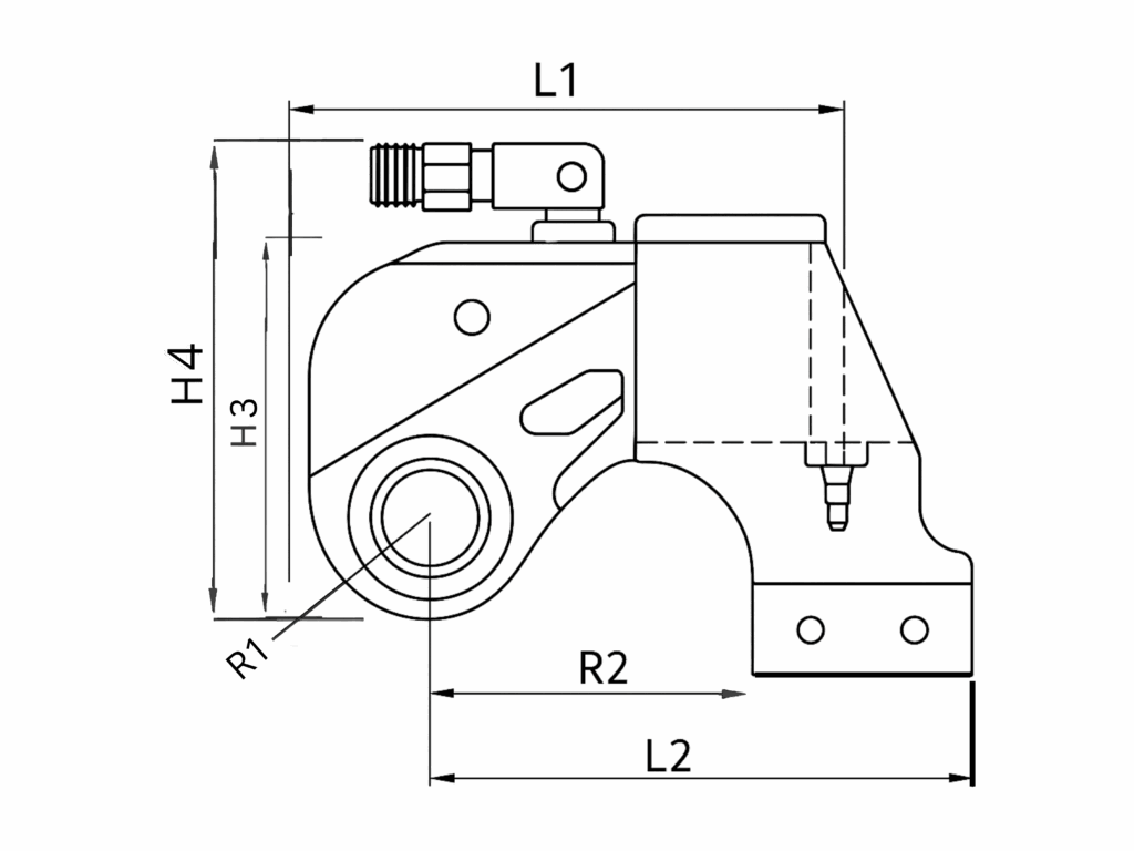 Line art of the SD Series Hydraulic Torque Wrench